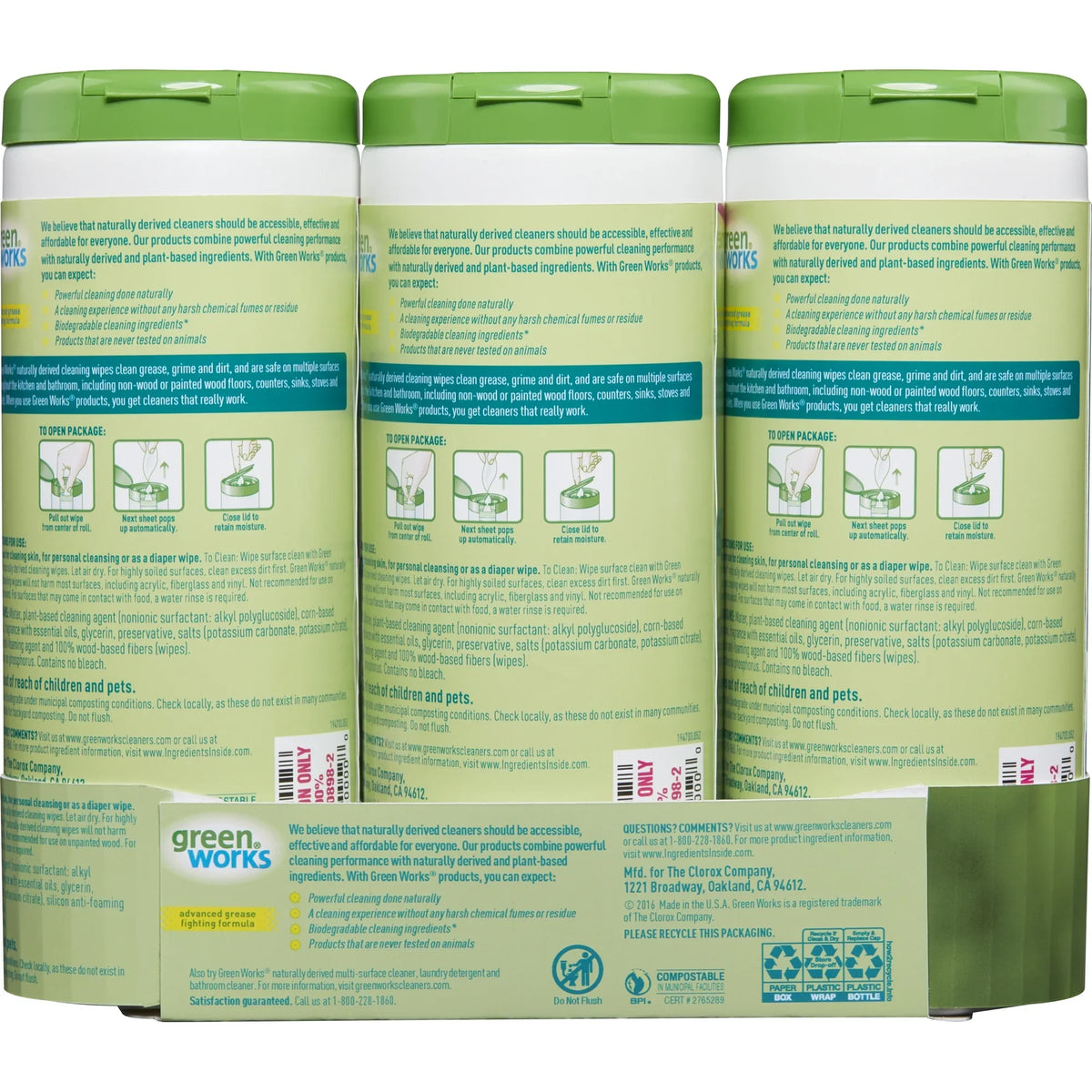 (3 pack) Green Works Compostable Cleaning Wipes, Biodegradable Cleaning Wipes - Water Lily, 30 ct